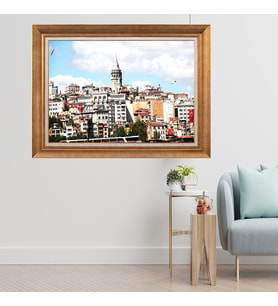 Çerçeveli Paspartulu Manzara Tablo cft0242 (Gold)