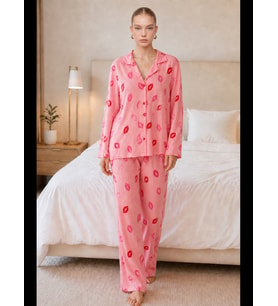 Night Kadın Dudak Desenli Pijama Takımı 4677