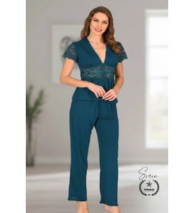 #Pijama Yeşil Nefes Alabilen Yumuşak Kadın Pijama Seti Günlük Kullanım Modern Şık Çeyiz Terletmeyen