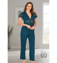 #Pijama Yeşil Nefes Alabilen Yumuşak Kadın Pijama Seti Günlük Kullanım Modern Şık Çeyiz Terletmeyen