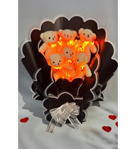 Anneler  Gününe ÖZEL: Kalp Led Işıklı Romantik Peluş Ayıcık Buketi (Kırmızı)