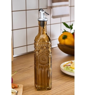 Cam Çiçek Desenli Yağdanlık 500 ml Amber, Şık ve Kullanışlı Tasarım