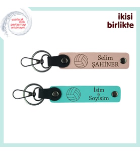 Kişisel Voleybol Temalı 2’li Deri Anahtarlık Seti, Kişiselleştirilebilir, Yavru Ağzı-Turkuaz