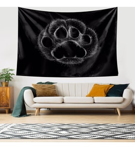 Sevimli Pati Kedi Desenli Siyah Leke Tutmaz Kadife Doku Kumaş Duvar Örtüsü Duvar Halısı Tapestry