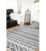 Dijital Baskı Salon Halısı Açık Gri Siyah Etnik Geometrik Desenli Koridor Modern