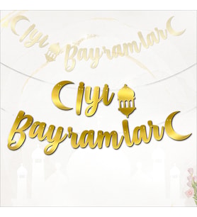 İyi Bayramlar Metalik Altın Banner - 2.10 mt