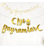 İyi Bayramlar Metalik Altın Banner - 2.10 mt