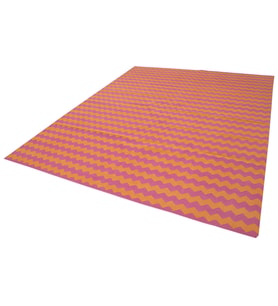Turuncu Pembe Geometrik Kilim El Dokuma Şık Modern Stil Salon Kilimi Tasarımı Çocuk Odası