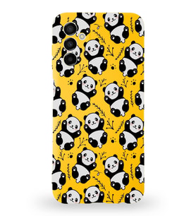 Samsung Galaxy M23 Uyumlu Lansman Kılıf Panda Tasarımlı İçi Kadife Kapak-Sarı (Şeffaf)