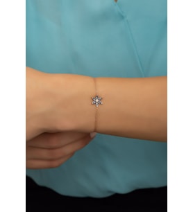 925 Ayar Gümüş Aquamarin Taşlı Lotus Çiçeği Bileklik