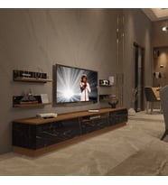 Decoraktiv Trendstyle 270RS Mdf Tv Ünitesi Tv Sehpası - Ceviz Siyah Mermer (Ceviz - Siyah Mermer)