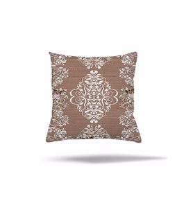 Osmanlı Motif Desen Gizli Fermuarlı Yastık Kılıfı Kırlent Kılıfı Koltuk Yastık Kılıfı (Açık Kahverengi)