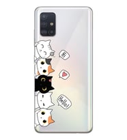 Samsung Galaxy A71 Uyumlu Kedi Karakterler Tasarımlı Şeffaf Telefon Kılıfı