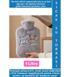 Termal Yapı Karın Bel Eklem Ağrı Azaltan Sevimli Stitch Figür Yumuşak Peluş Sıcak Su Torbası 1 Litre