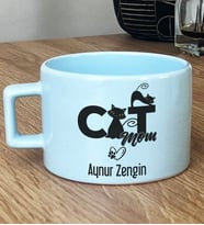 Kişiye Özel Cat Mom Hediye Pastel Fincan Kedi Annesi -5- (Mavi)