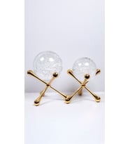 Dekor - 2'li Metal Kristal Küreli Obje - Altın