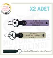 Motorcu İçin, İsim Plaka ve A Rh (-) Kan Grubu Yazılı Hediye x2' li Anahtarlıklar, Mor-S Kahve-Laci