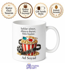 Patlamış Mısır 3D Gözlük Ev Sineması Temalı Baskılı Kupa Bardak Film Hediye