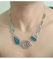 Edwol Gümüş Kaplama Antik Çelik Mineli Kadın Kolye