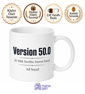 Version 50.0 Yazılı 50 Yaş Doğum Günü Kupa Bardak Hediye