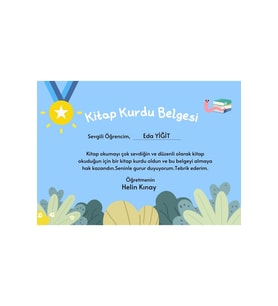 Mavi Sevimli Kitap Kurdu Belgesi Sertifika