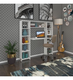 Kenzlife bilgisayar çalışma masası senna byz 140*130*20 kitaplıklı ofis sekreter laptop