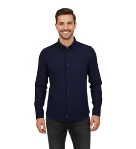Erkek Spor Slim Fit Uzun Kol Petek Fitilli Gömlek BGL-ST04824 (Lacivert)