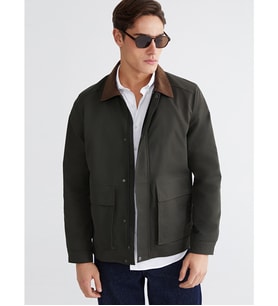 LCWAIKIKI Classic Haki Kadife Yaka Gabardin Erkek Ceket