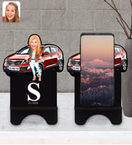 BK Gift Kişiye Özel Plakalı Kadın Kia Sportage Karikatürlü Ahşap Biblo Telefon Standı-1