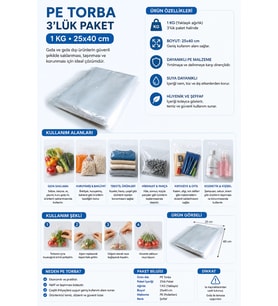 Pe Torba 3'lük Paket 1 kg 25x40 cm