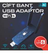 WiFi 6 Çift Bant USB Adaptör – 2.4G/5G – Yüksek Hızlı Kablosuz Ağ Alıcısı, USB 3.0 WiFi 6 Kablosuz Adaptör – PC ve Laptop İçin 1800Mbps Dual Band Ağ Kartı, Çift Antenli WiFi 6 USB Adaptör – MU-MIMO Destekli Yüksek Çekim Gücü WLAN Alıcısı