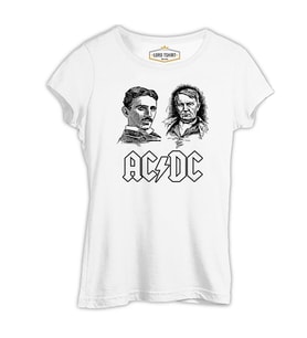 AC Tesla vs. DC Edison Beyaz Kadın Tshirt
