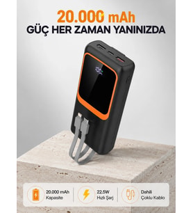 Powerbank 20000 Mah 22.5w Hızlı Şarjlı Ve Kompakt Çoklu Kablo Çıkışlı
