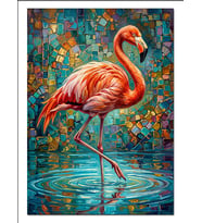 Pembe Flamingo Mozaik Sulu Zemin Dekoratif Kanvas - Mdf Ahşap Tablo