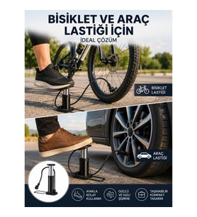 Mey İthalat® Ayakla Kullanılan Hava Pompası Araç ve Bisiklet İçin Uygun Yeni Nesil