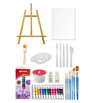 Acuto Mini Şövale Seti Red Apple Tüp Yağlı Boya Seti 12'li Plastik Spatula Seti 25x35 Tuval Seti