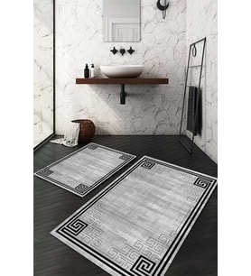Dijital Baskılı Kaymaz Taban Yıkanabilir 2'li Klozet Takımı Banyo Paspası NDKZ-HT-1521 (Gri)