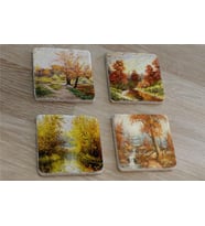 Sonbahar Manzarası Doğal Taş Bardak Altlığı 4'lü set - Natural Stone Coasters