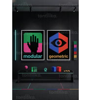 Modern Geometrik Sanat 2'li Ahşap Çerçeveli Tablo Seti