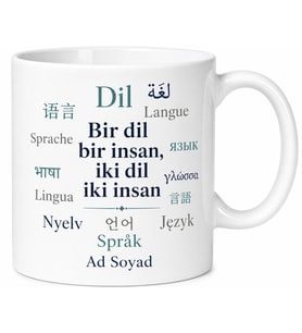 Polyglot Çok Dilli Yazılı Özel Tasarım Baskılı Porselen Kupa Bardak Hediye