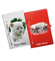 Kişiye Özel Kedi Tasarımlı İkili Defter Kalem Hediye Seti