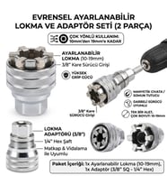 2 Parça Evrensel Ayarlanabilir Lokma Anahtar Seti 10-19 Mm 3/8'' Matkap Adaptörlü Somun Sökme Aparat