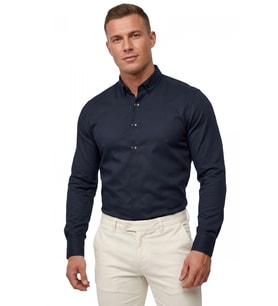 DeepSEA Lacivert Slim Fit Likralı Kolay Ütülenebilir Gizli Düğmeli Erkek Gömlek 2602614