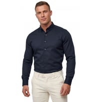 DeepSEA Lacivert Slim Fit Likralı Kolay Ütülenebilir Gizli Düğmeli Erkek Gömlek 2602614