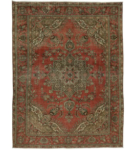 Kırmızı Halı Vintage Stil Madalyon Göbekli El Dokuma Salon Halısı Mat Dokulu Eskitme