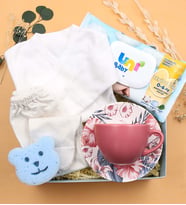 Pembe Fincan & Uni Baby Islak Mendil & Erkek Bebek Takımı & Banyo Süngeri Yenidoğan Hediye Seti