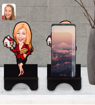 BK Gift Kişiye Özel Kadın Emlakçı Karikatürlü Ahşap Biblo Telefon Standı-2