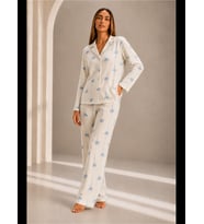 Night Kadın Önden Düğmeli Uzun Kollu Alt Üst Pijama Takımı