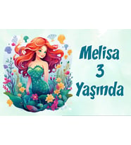 Sevimli Deniz Kızı Temalı Doğum Günü Afişi -3 50x70 cm