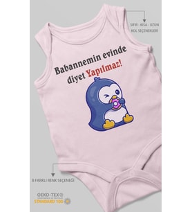 Babaannemin Evinde Diyet Yapılmaz! Baskılı Bebek Zıbını – Çıtçıtlı Body  %100 Pamuk Sıfır Kol